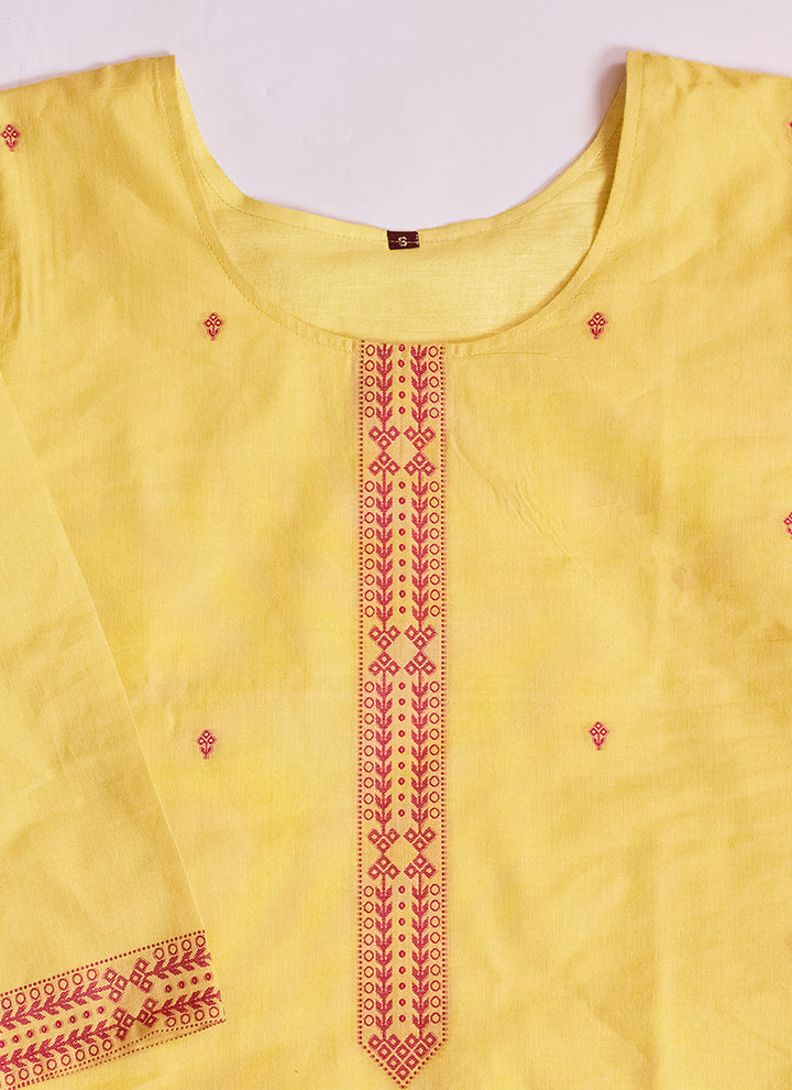 Yellow Pure Cotton Jacquard Haldi Kurta Set