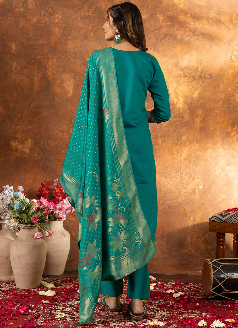 Rama Green Embroidered Festive Wear Kurta Set