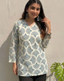 Off White Cotton Printed Office Wear Kurti