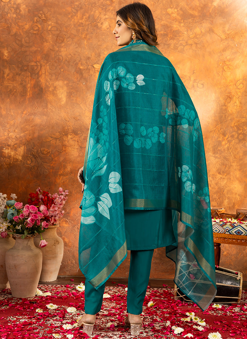 Rama Green Roman Silk Embroidered Kurta Set