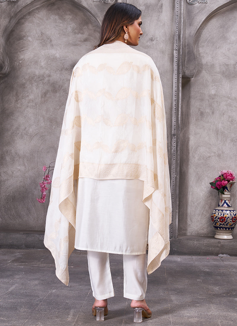 White Roman Silk Pant Style Ceremonial Kurta Set