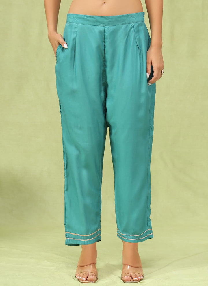 Rama Chanderi Cotton Embroidered Festive Kurta Set