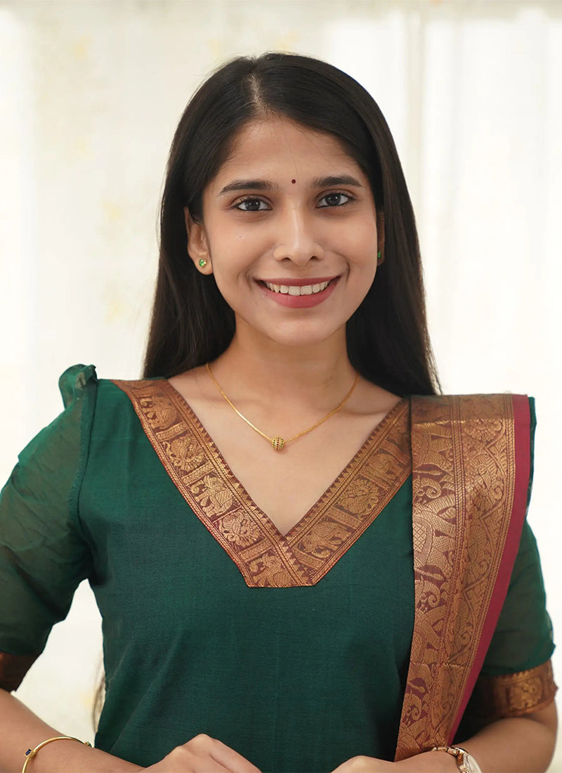 Green Kanchi Cotton Woven V-Neck Casual Kurta And Dupatta