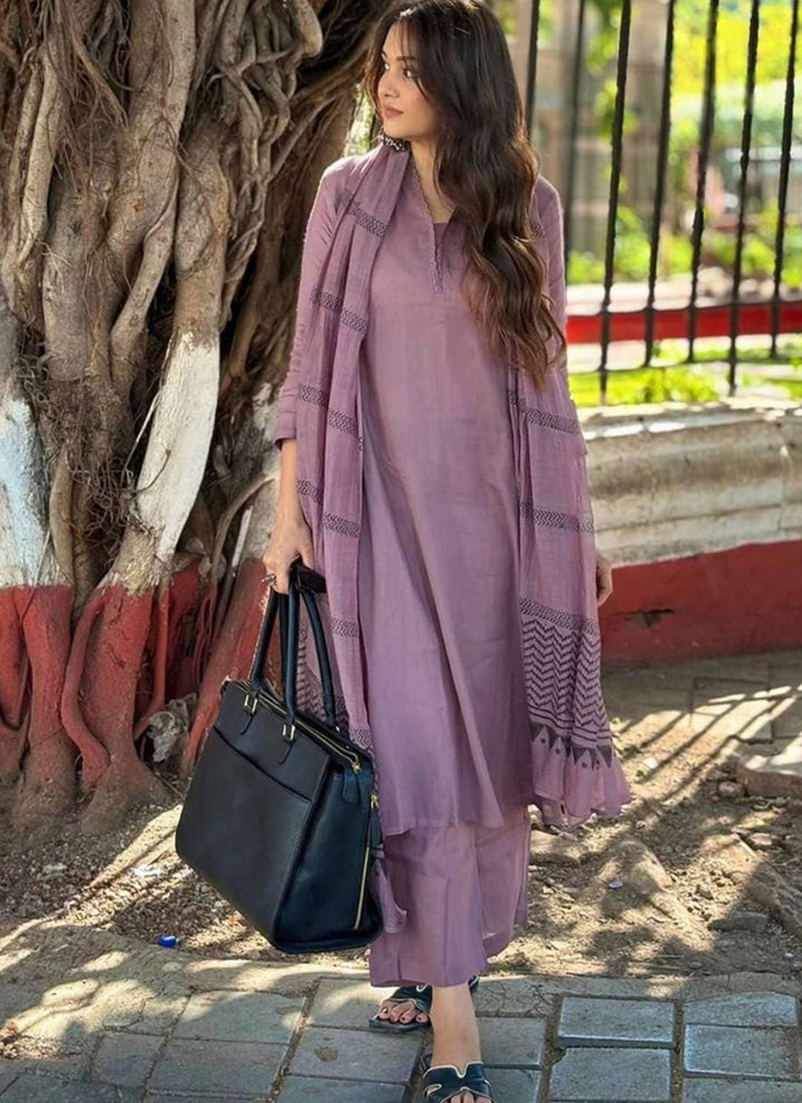 Mauve Rayon Printed Outwear Kurta Set