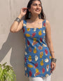 Blue Cotton Printed Straight-Cut Kurti