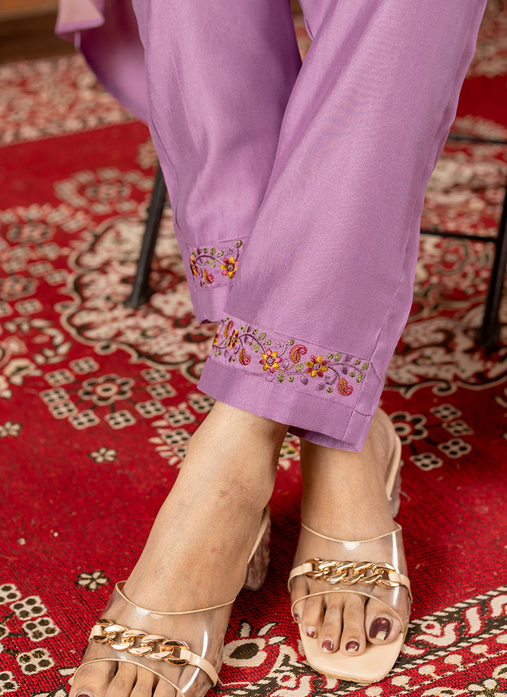 Lavender Marina Silk Embroidered Kurta Set