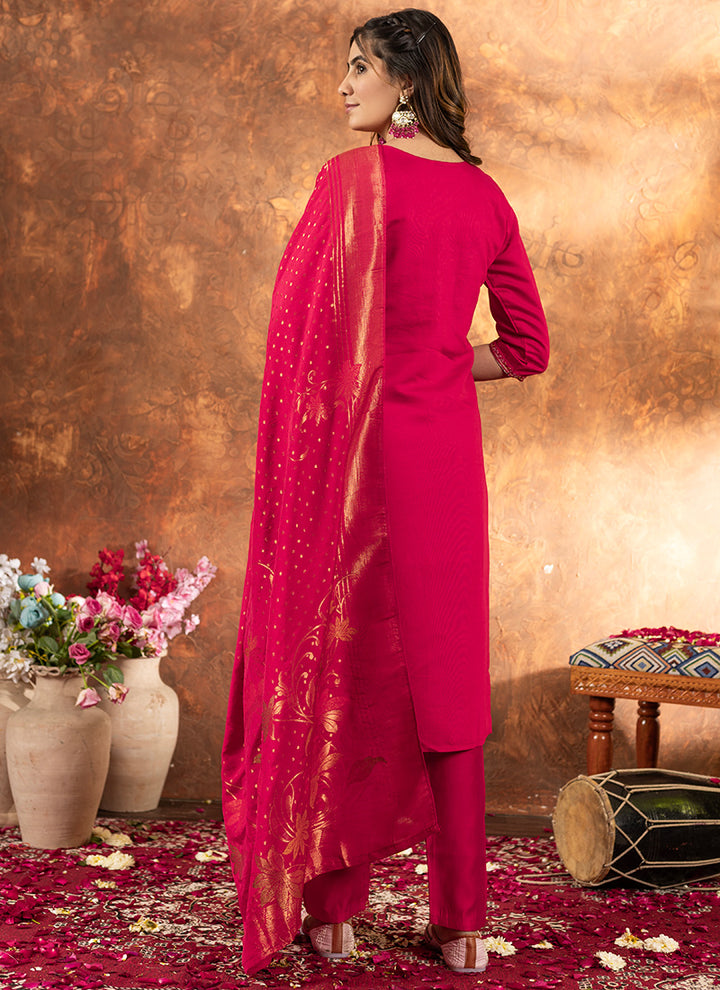 Hot Pink Marina Silk Festive Wear Kurta Set