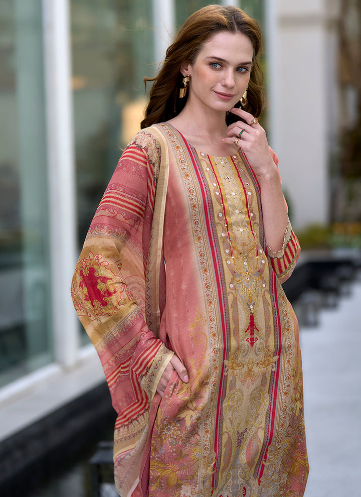 Beige Silk Blend Printed Daily Wear Kurta Set