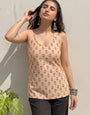Peach Cotton Printed Sleeveless Kurti