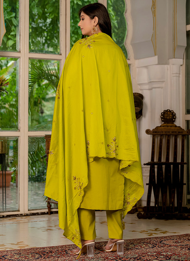 Light Green Marina Silk Embroidered Festive Kurta Set