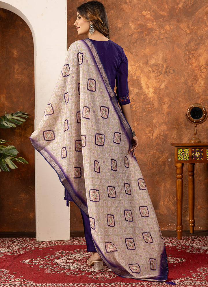 Purple Marina Silk Kurta Set For Festive