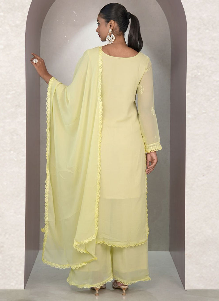 Lemon Yellow Georgette Chikankari Palazzo Style Kurta Set