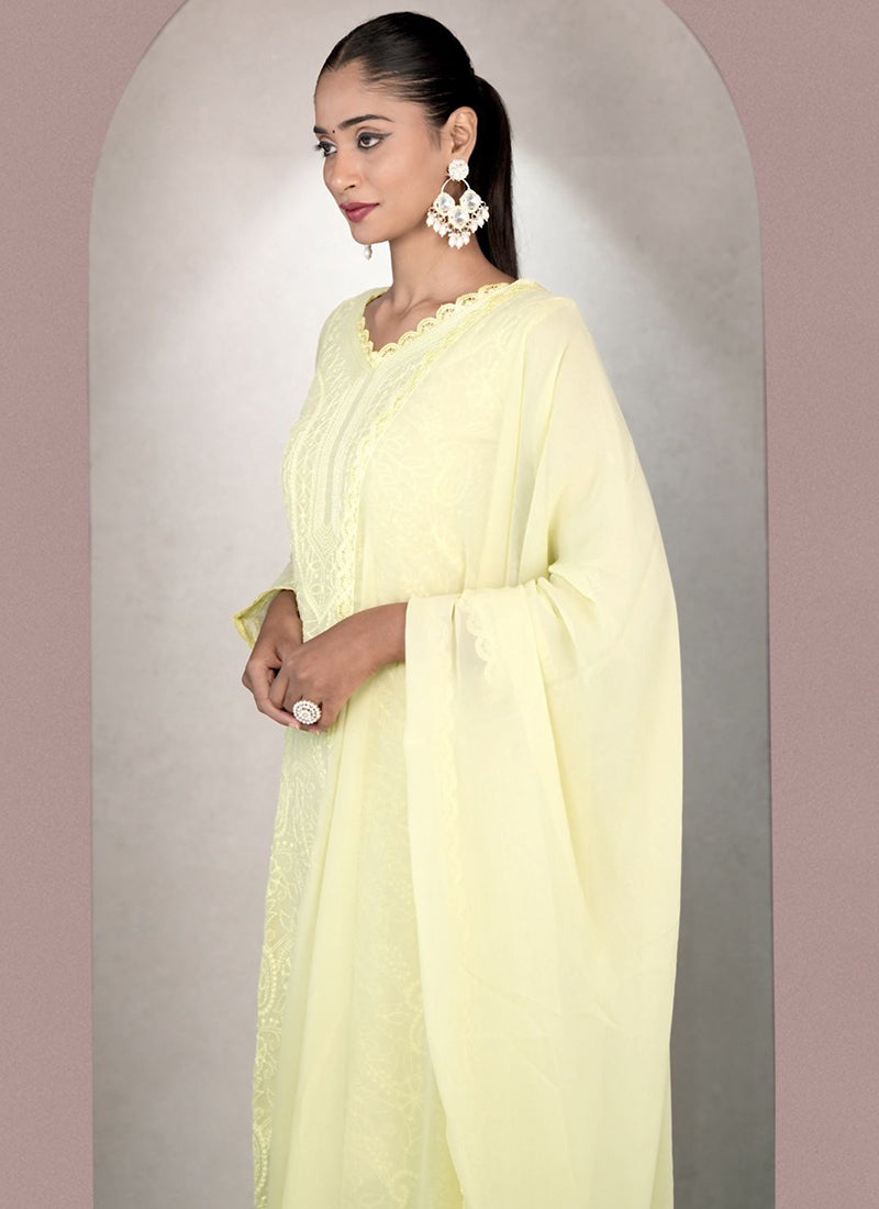 Lemon Yellow Georgette Chikankari Palazzo Style Kurta Set