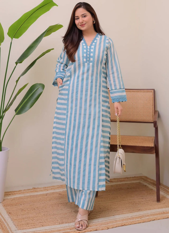 Blue Rayon Lining Printed Straight Kurta With Plazzo