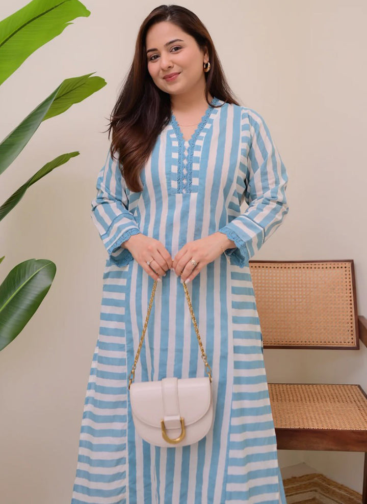 Blue Rayon Lining Printed Straight Kurta With Plazzo