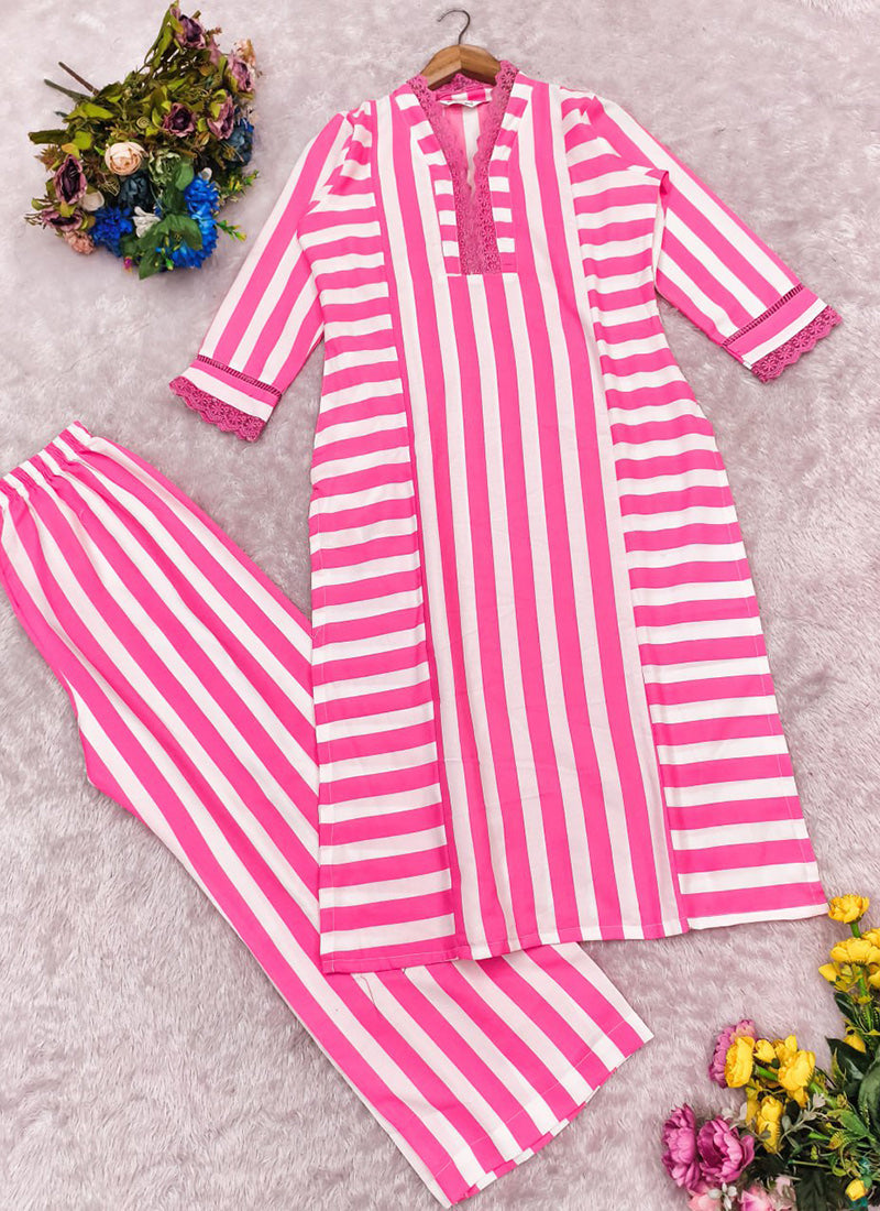 Pink Rayon Lining Printed Straight Kurta With Plazzo