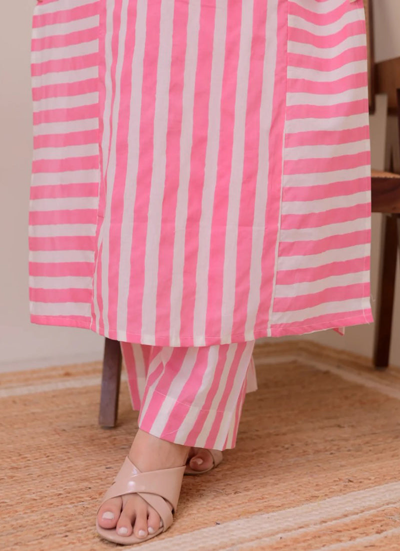 Pink Rayon Lining Printed Straight Kurta With Plazzo