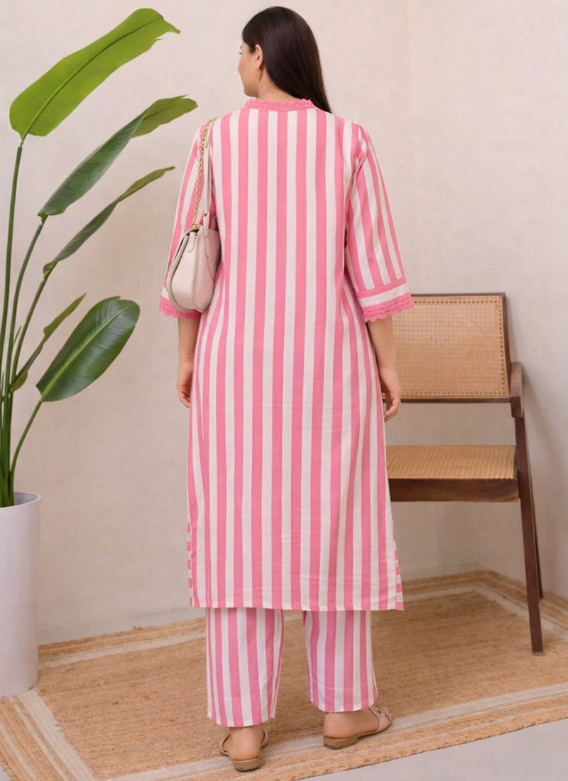 Pink Rayon Lining Printed Straight Kurta With Plazzo