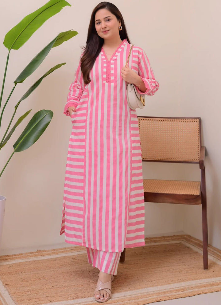 Pink Rayon Lining Printed Straight Kurta With Plazzo