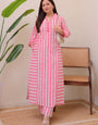 Pink Rayon Lining Printed Straight Kurta With Plazzo