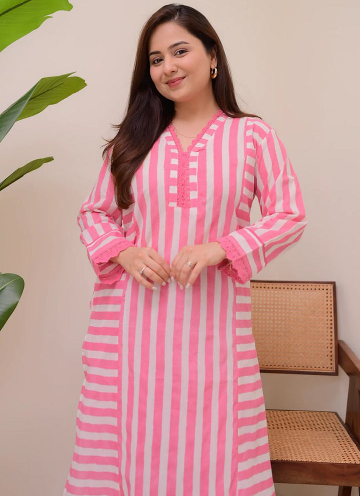 Pink Rayon Lining Printed Straight Kurta With Plazzo
