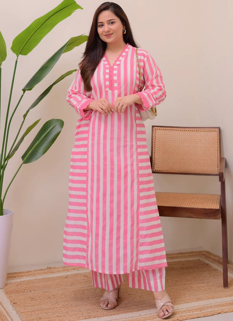 Pink Rayon Lining Printed Straight Kurta With Plazzo