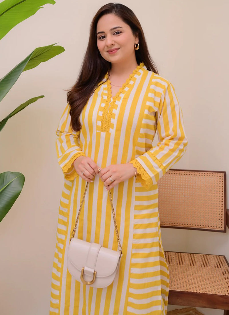 Yellow Rayon Lining Printed Straight Kurta With Plazzo