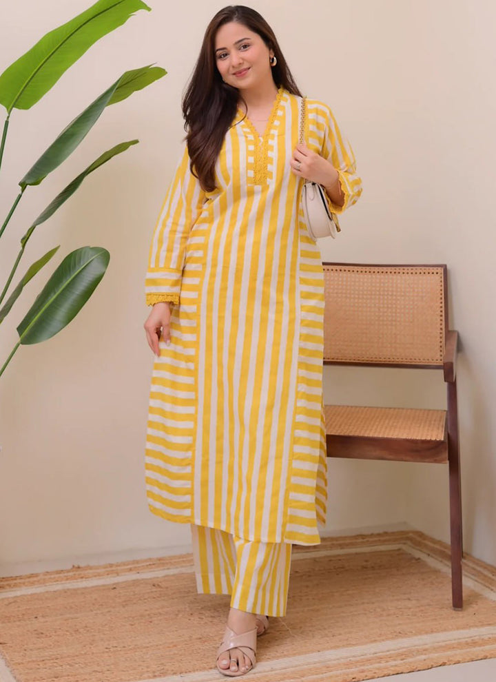 Yellow Rayon Lining Printed Straight Kurta With Plazzo