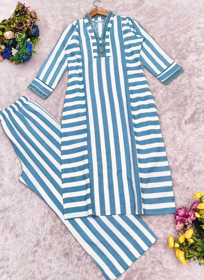 Blue Rayon Lining Printed Straight Kurta With Plazzo