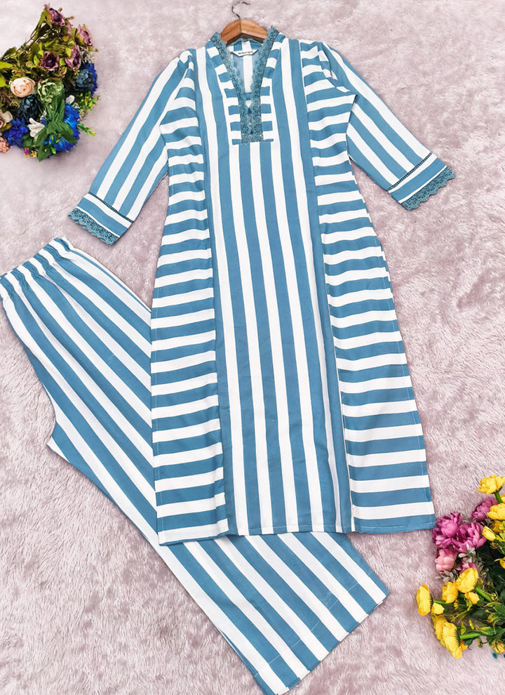 Blue Rayon Lining Printed Straight Kurta With Plazzo
