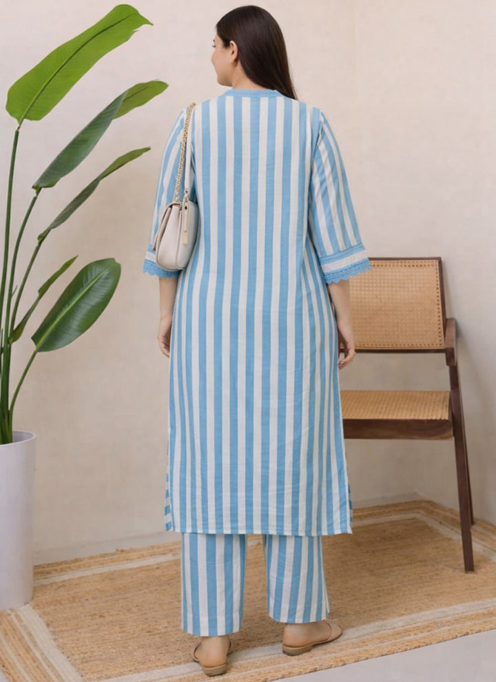Blue Rayon Lining Printed Straight Kurta With Plazzo