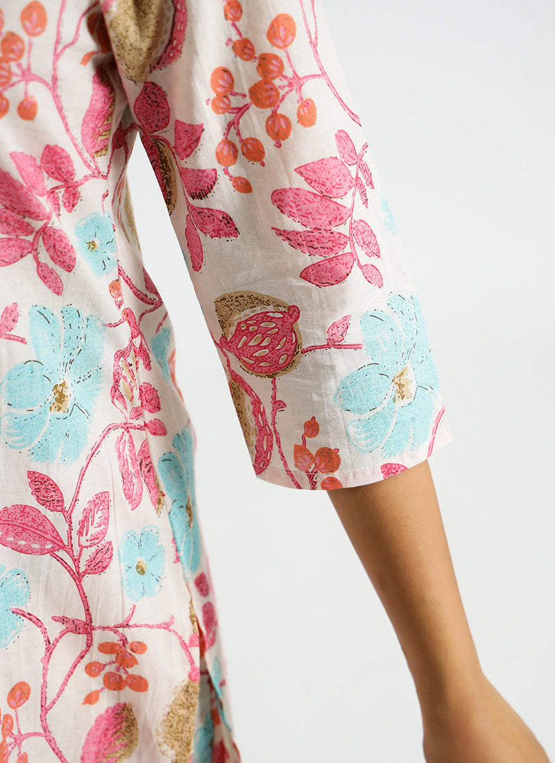 Pink Flower Printed Cotton Cord Set