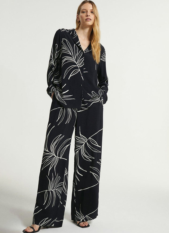 Black Printed Cotton Rayon Cord Set