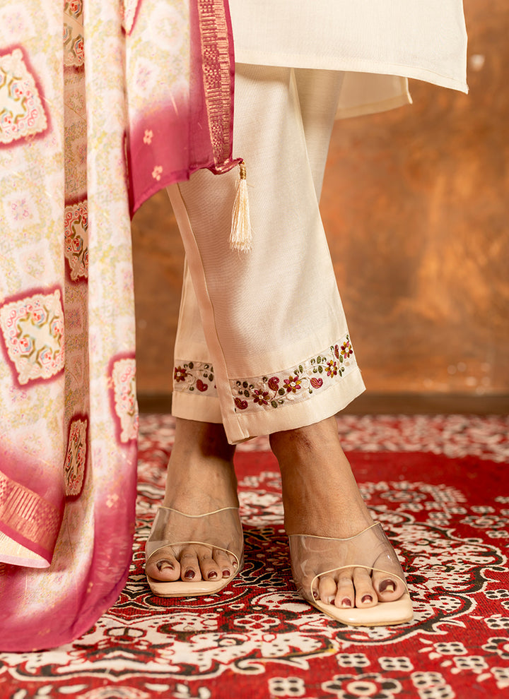 Off White Embroidered Marina Silk Ceremonial Kurta Set