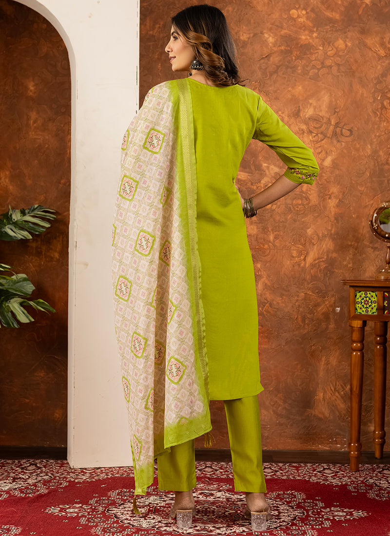 Green Embroidered Marina Silk Kurta Set