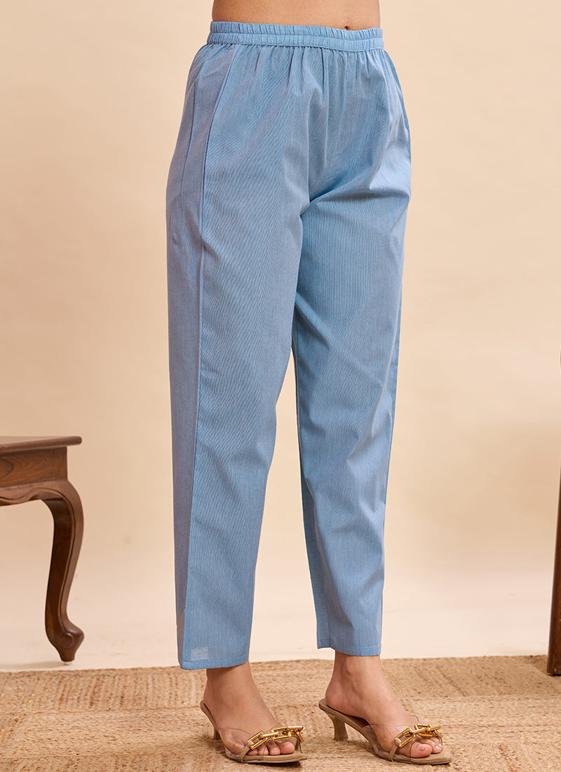 Sky Blue Pure Cotton Jacquard Festive Kurta Set