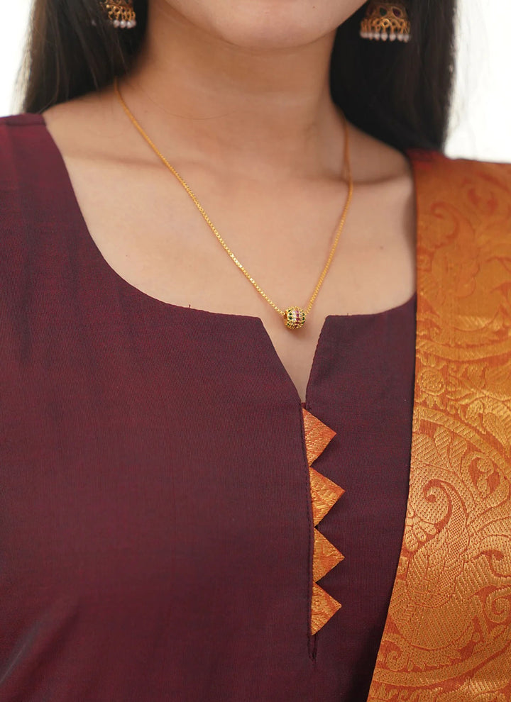 Wine Kanchi Cotton Woven Kurta And Dupatta For Casual Wear