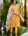 Yellow Tissue Kurta With Trouser And Dupatta