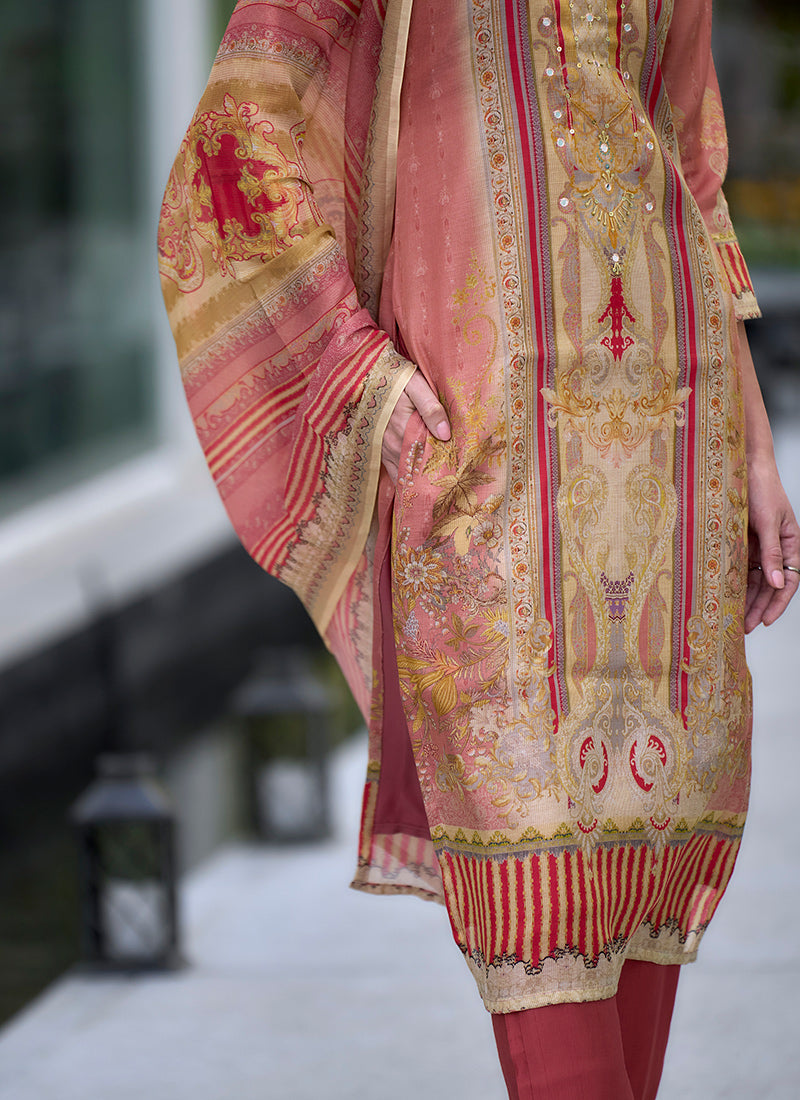 Beige Silk Blend Printed Daily Wear Kurta Set