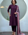 Wine Vatican Straight Kurta Set With Printed Dupatta