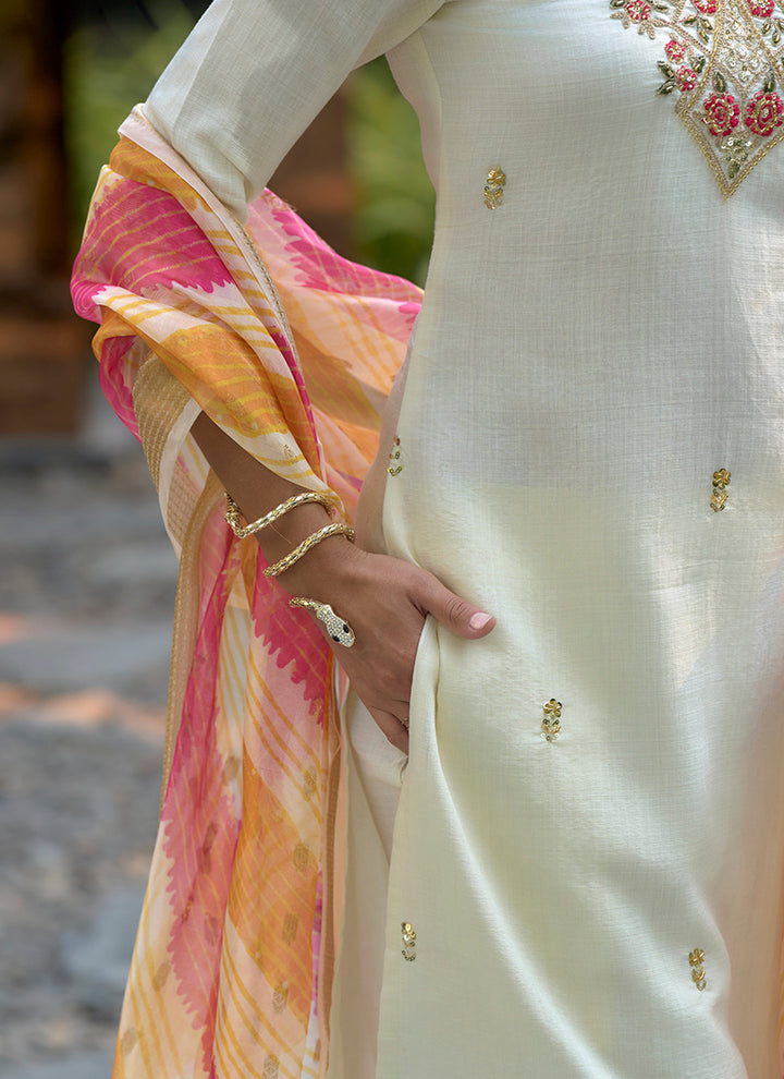 White Vatican Kurta With Trouser And Dupatta