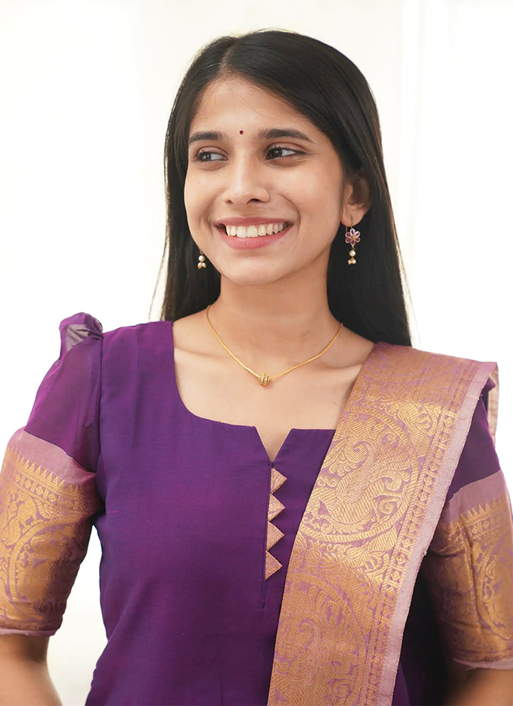 Purple Kanchi Cotton Woven Kurta And Dupatta For Casual Wear