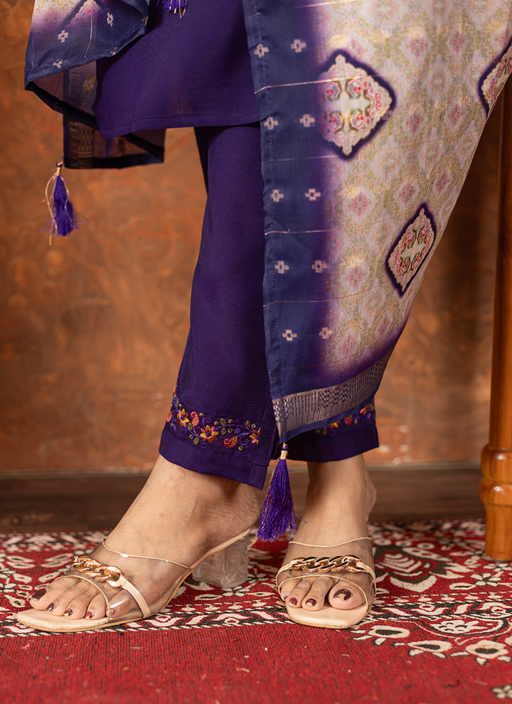 Purple Marina Silk Kurta Set For Festive