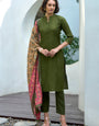Lively Green Straight Kurta Set With Printed Dupatta