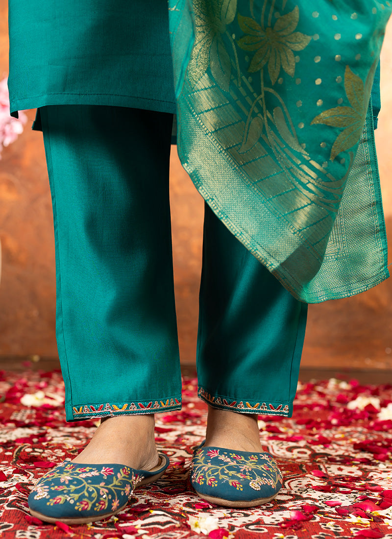 Rama Green Embroidered Festive Wear Kurta Set