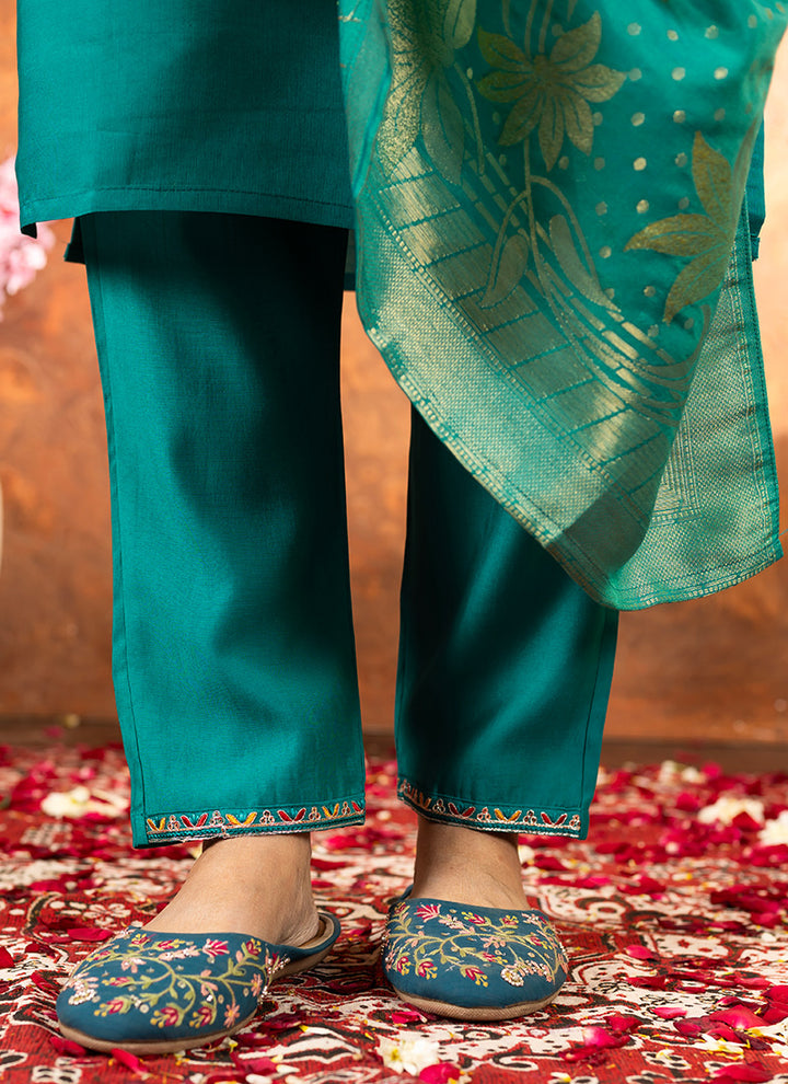 Rama Green Embroidered Festive Wear Kurta Set