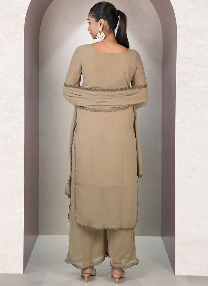 Brown Georgette Chikankari Palazzo Style Kurta Set