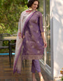 Embroidered Lovender Kurta Set With Dupatta