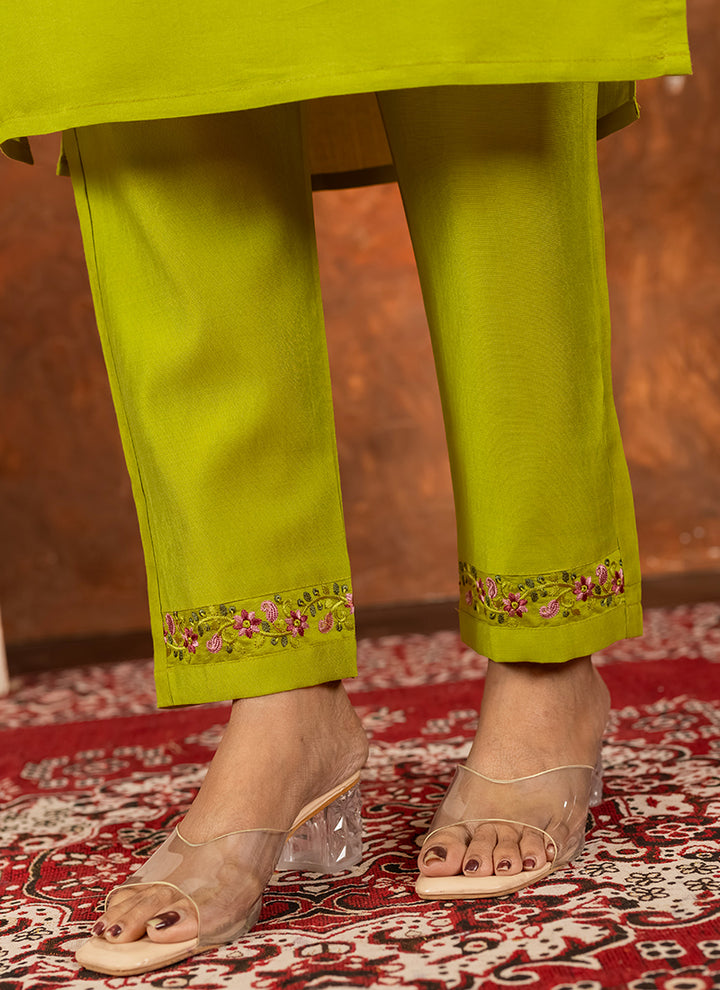 Green Embroidered Marina Silk Kurta Set