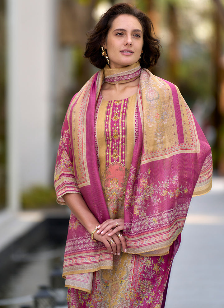 Pink Printed Silk Blend Casual Kurta Set